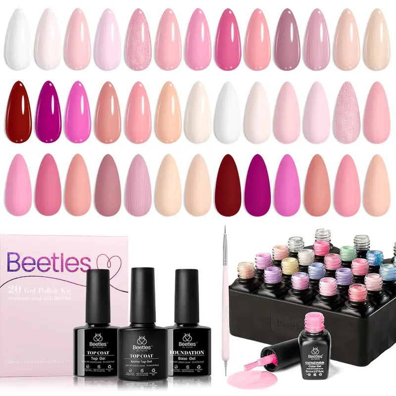 Beetles Gel Polish - Lot de 20 couleurs nude et rose pour manucure DIY (UV/LED)