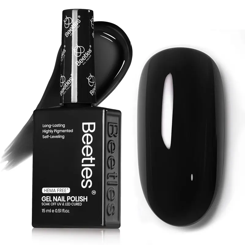 Beetles Gel Polish Noir Audrey – Sans HEMA, 15 ml, Tenue Longue Durée UV/LED