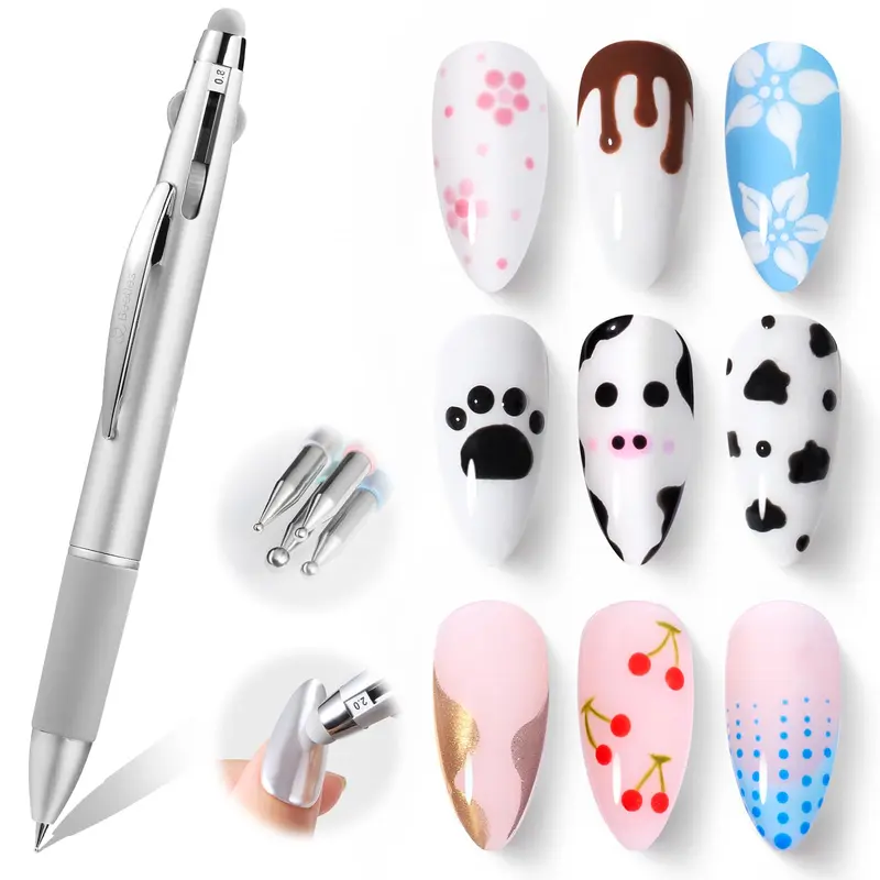 Beetles Gel Polish – Stylo Dotting Nail 4-en-1 avec Pointe Échangeable et Design Ergonomique – Art Nail à Domicile et en Salon