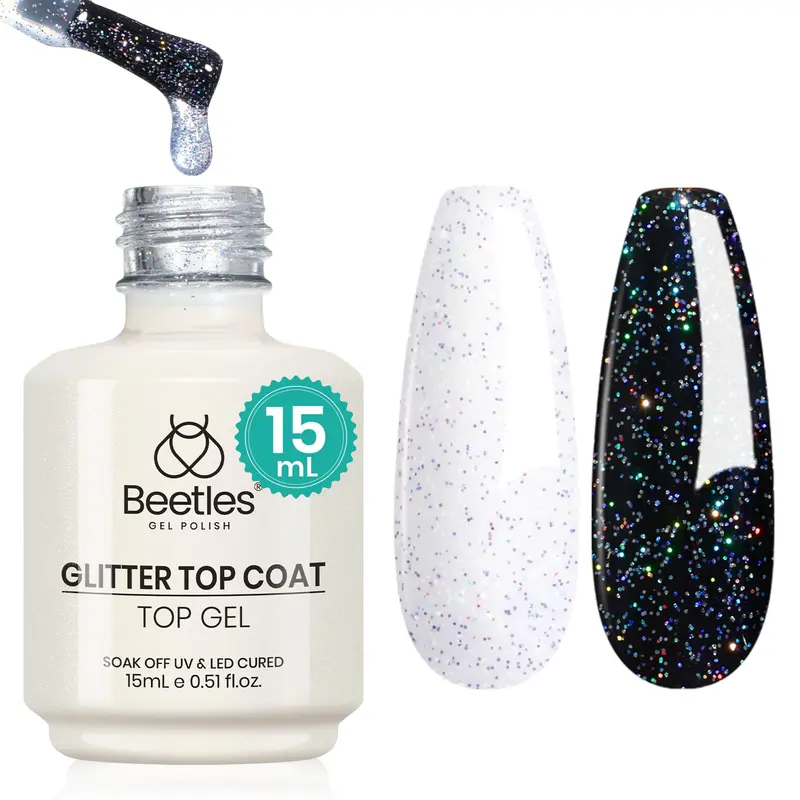 Beetles Gel Polish Top Coat Pailleté Argent – Finition réfléchissante, tenue longue durée