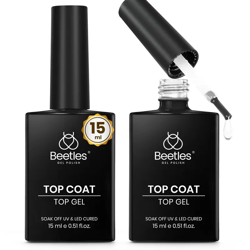Beetles Gel Top Coat Sans Essuyage – 2x15ml, Finition Ultra Brillante UV/LED