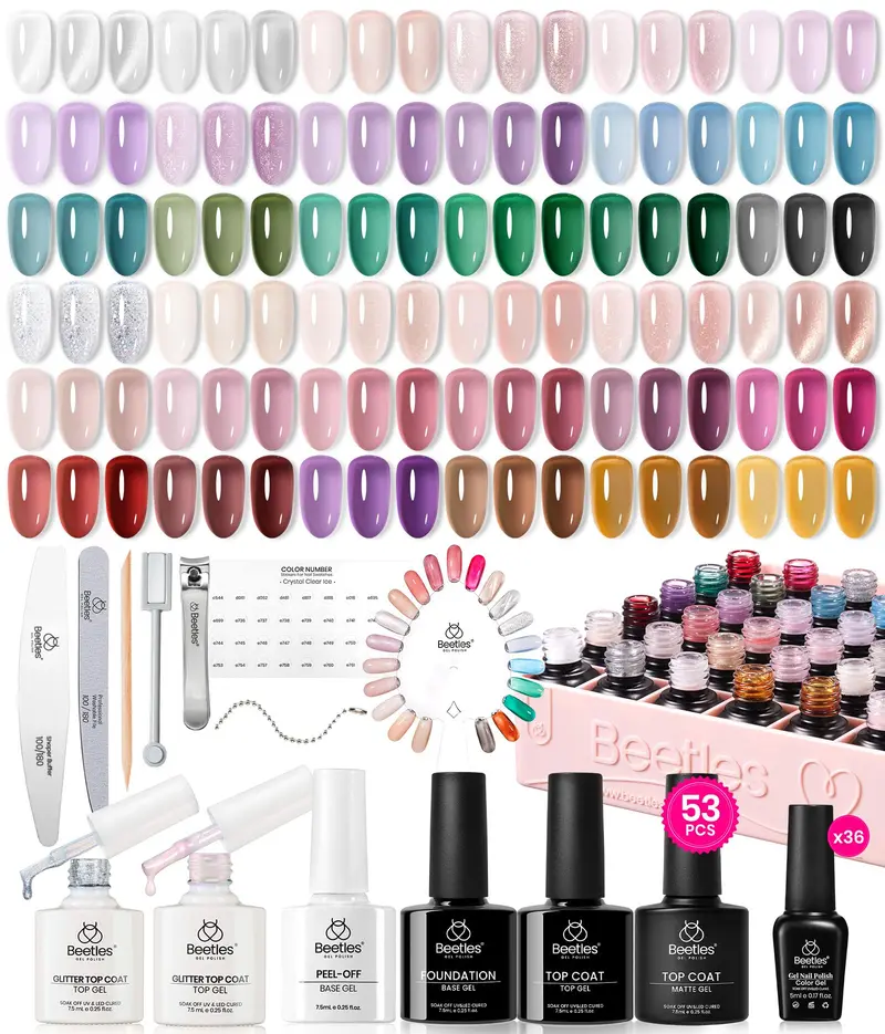 Beetles Jelly Gel Kit Ongles – 53 pièces, 36 couleurs Jelly & Cat Eye + Top Coat