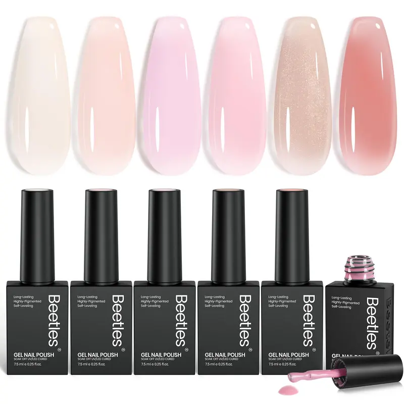 Beetles Jelly Gel Vernis Kit – 6 Couleurs Nude Pink | Collection Jus de Pêche