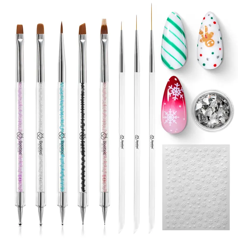 Beetles Pinceaux Nail Art – Ensemble de 8 pièces, outils cristal pour Gel, 5 Tailles Points et 3 Pinceaux Trait