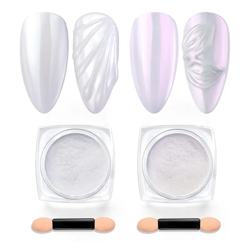 Beetles Poudre Chrome pour Ongles – 2 Pots Blanc et Violet Perle, Effet Miroir Gel, Kit Manucure Paillettes et Pigments pour Design Ongles