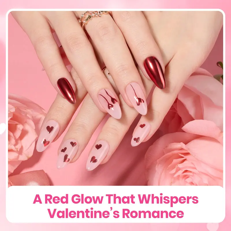 Beetles Poudre Chrome Rouge Valentine – Effet miroir pour ongles en gel