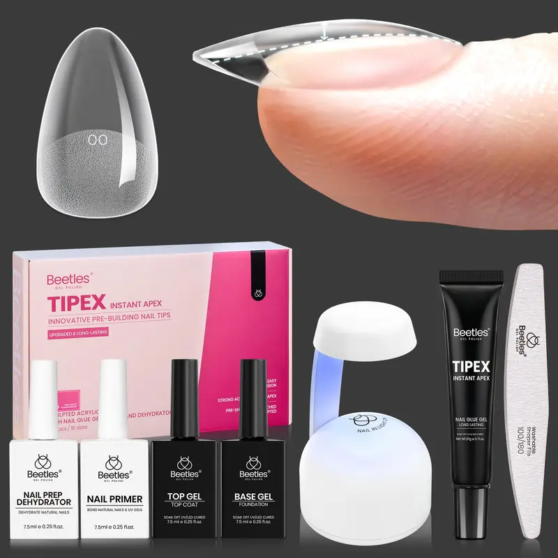 Beetles Tipex Apex Instant – Kit d’extensions ongles amande courte, 224 pièces en 16 tailles
