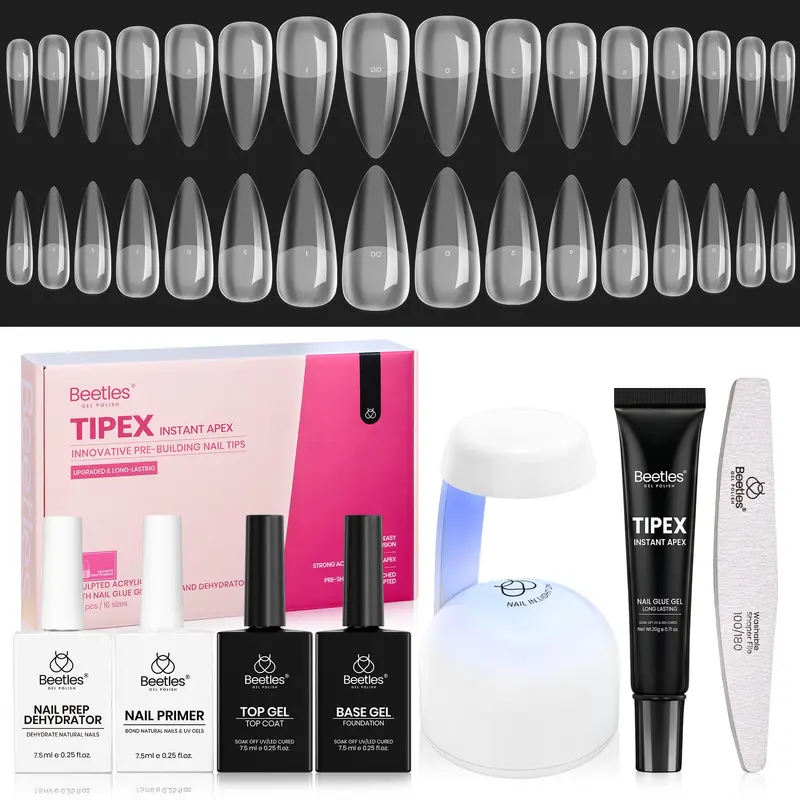 Beetles Tipex Kit Apex Instant – Outils Pro Ongles Acryliques Stiletto Moyen, 224 pièces