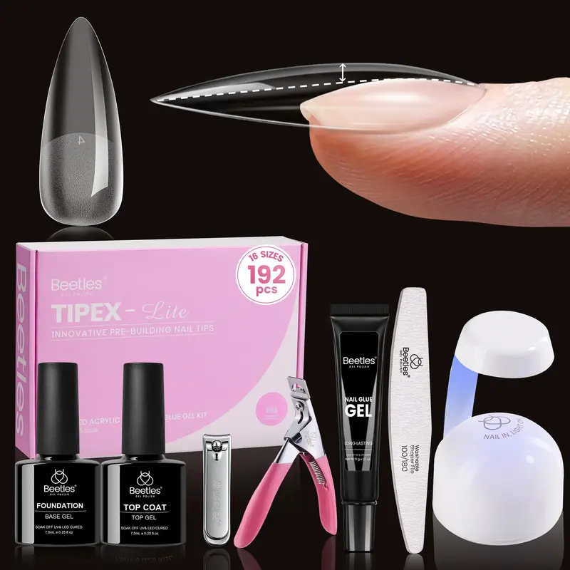 Beetles Tipex Lite Kit – Embouts Stiletto Apex (192 pcs), Tout-en-Un Pour Ongles à Domicile