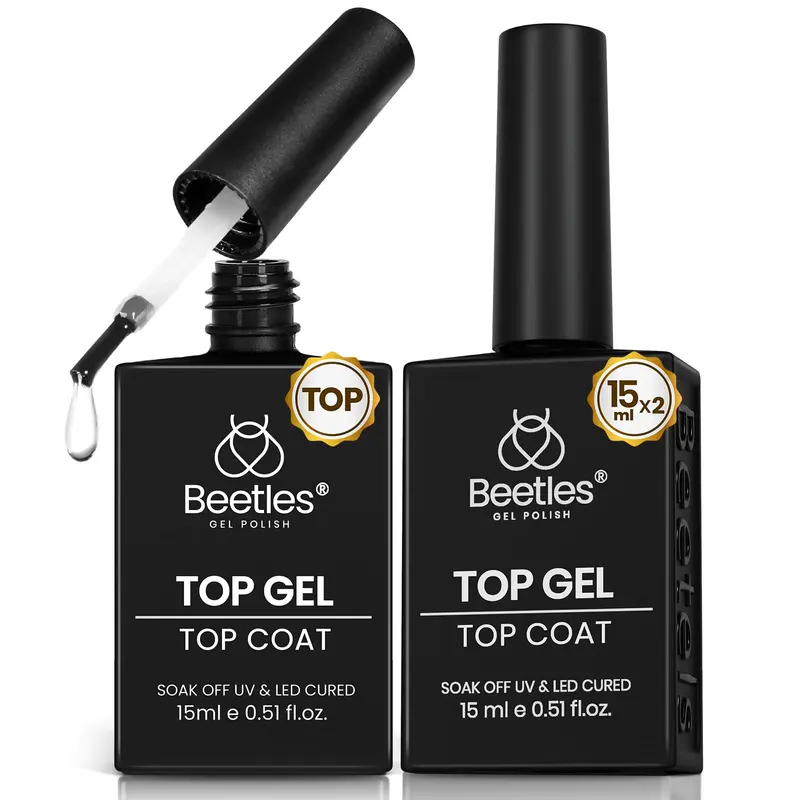 Beetles Top Coat Gel – 2x15 ml Sans Essuyage, Finition Ultra Brillante