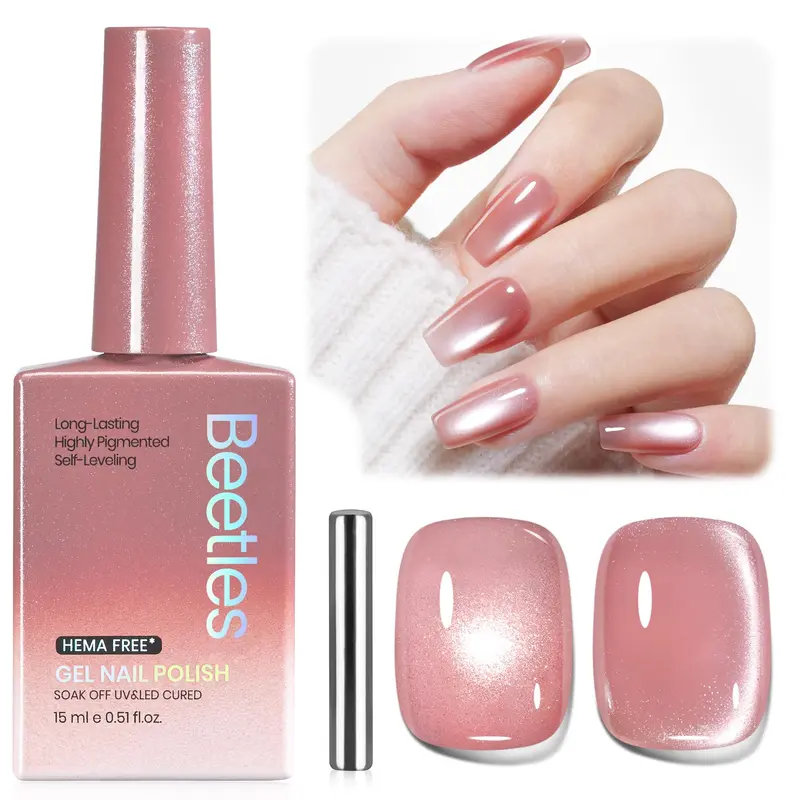 Beetles Velvet Bloom Rose – Vernis Gel Œil de Chat Rose 15 ml | Effet Velours Magnétique
