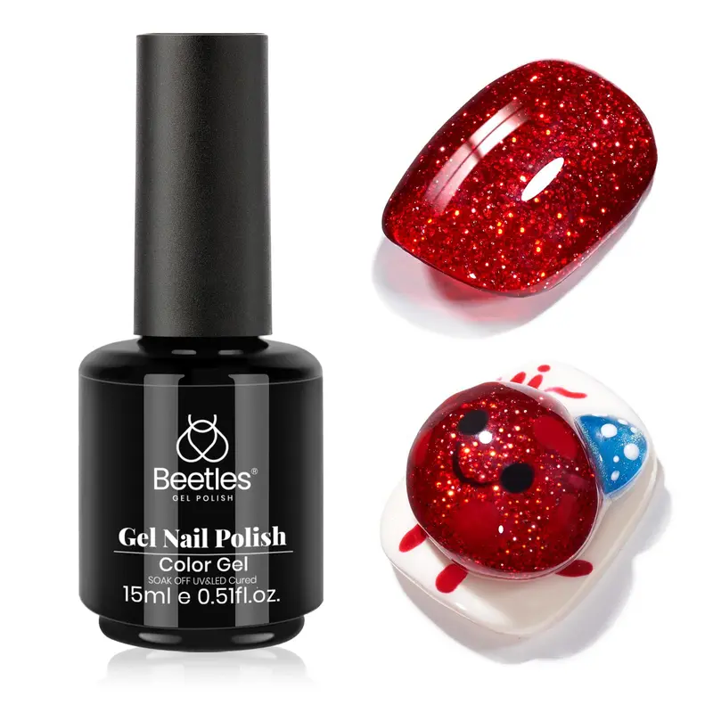 Beetles Vernis Gel À Paillettes Rouge Vin – Brillance Durable, Séchage UV/LED, 15 ml