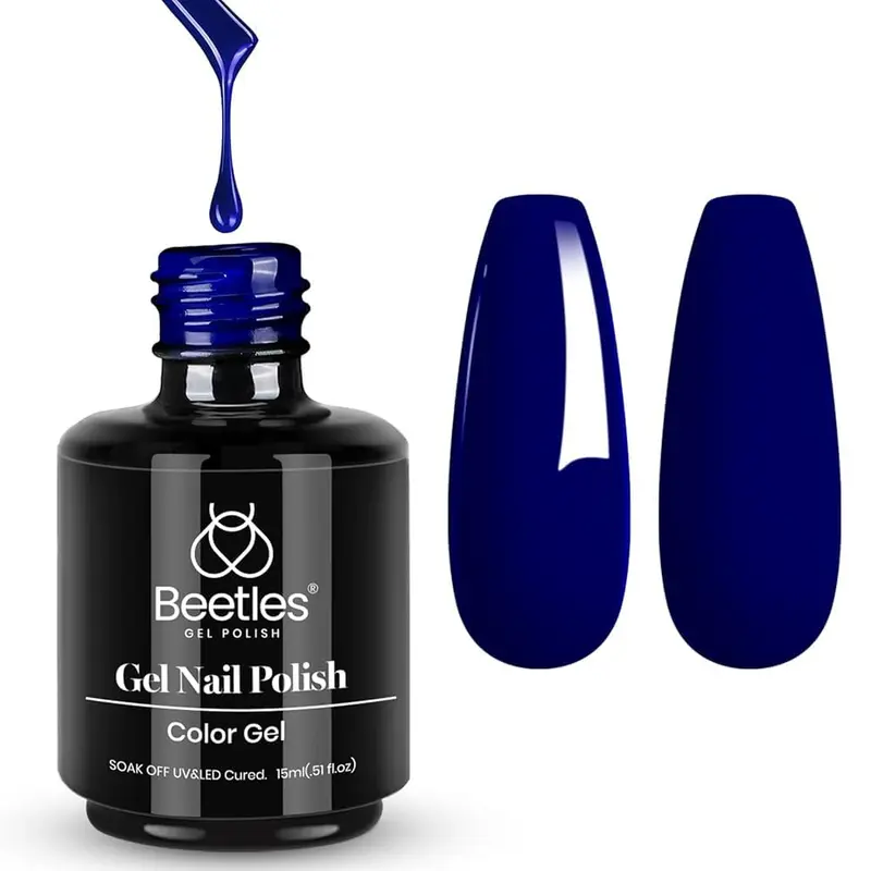 Beetles Vernis Gel Bleu Marine Océan Minuit – 15 ml UV/LED, Manucure à Domicile et Salon