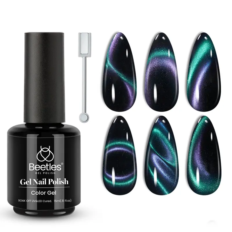 Beetles Vernis Gel Cat Eye Bleu – 15 ml, Effet Magnétique et Holographique