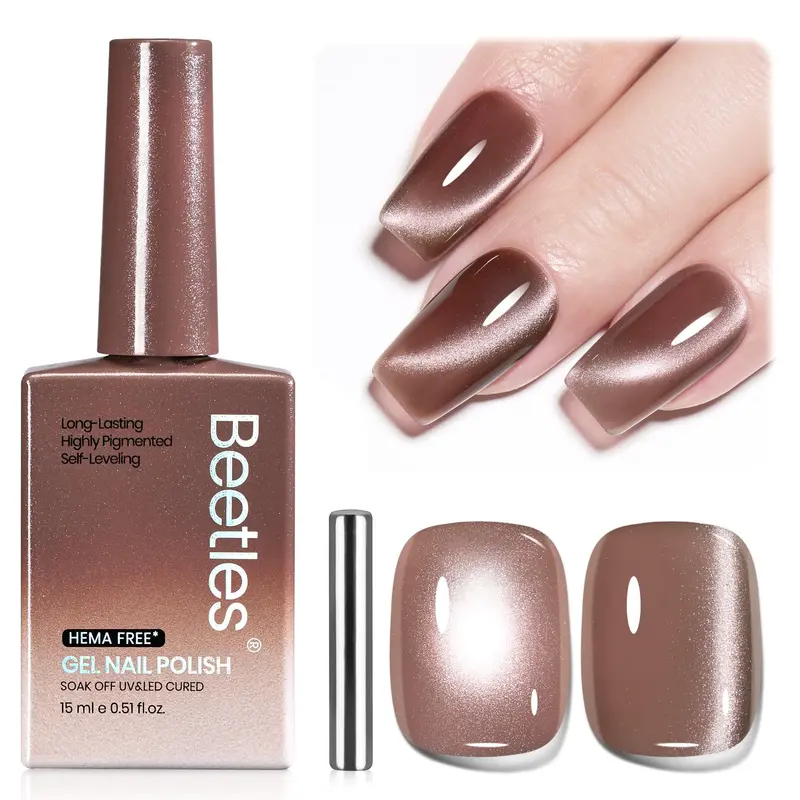 Beetles Vernis Gel Cat Eye Marron Amber Hour – 15 ml, Effet Magnétique Automne