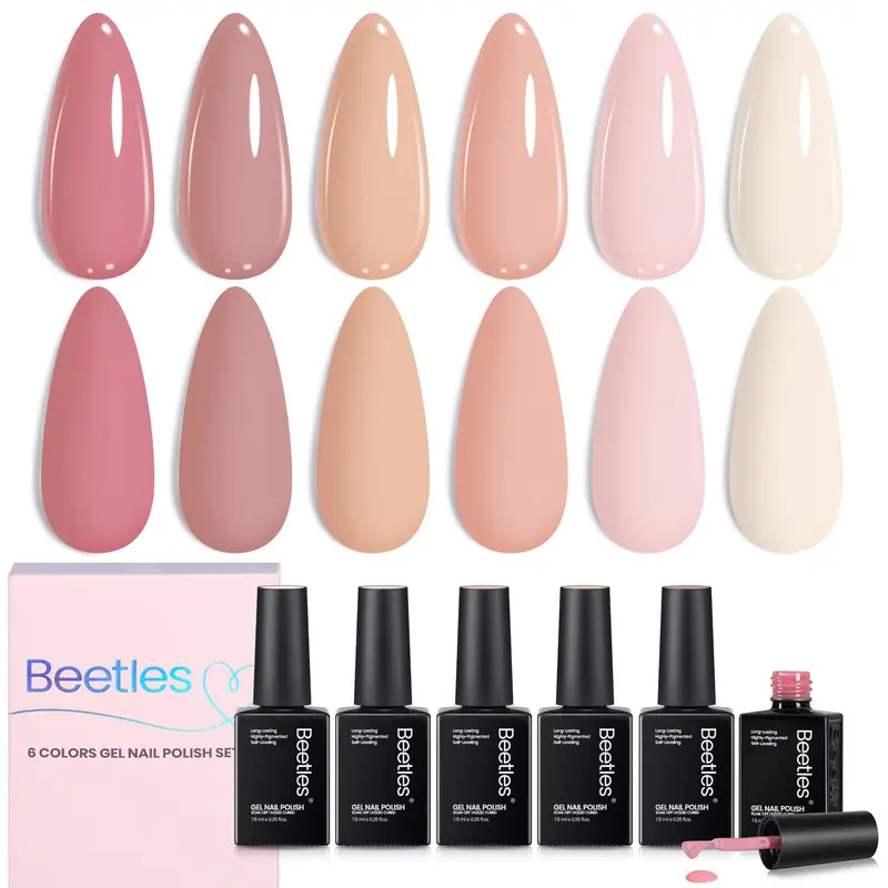 Beetles Vernis Gel Nude Rose – Coffret Vanilla Cloud, 6 Teintes Nude et Rose Clair, UV/LED