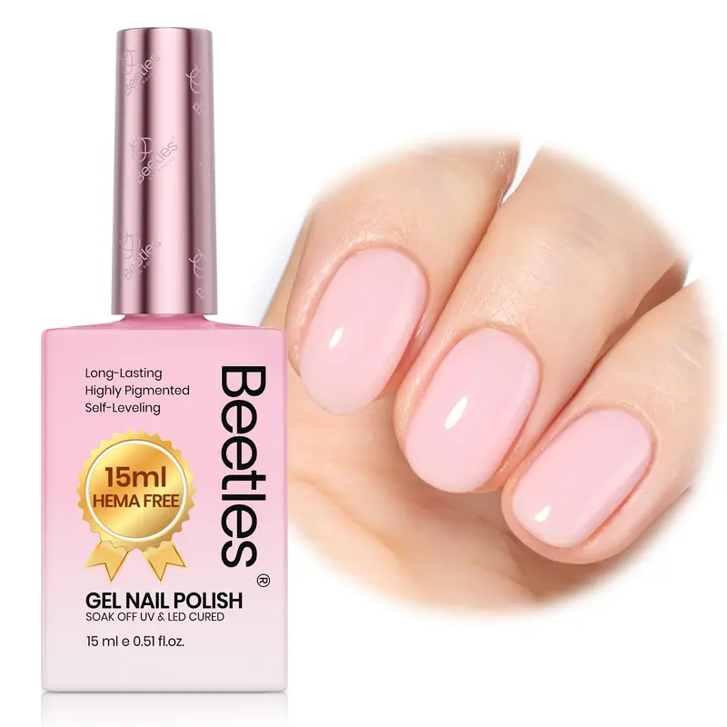 Beetles Vernis Gel Nude Rose – Jelly Gel Misty Rose, Sans HEMA, Nude Rose Naturel, Dépose par Trempage UV, 15 ml