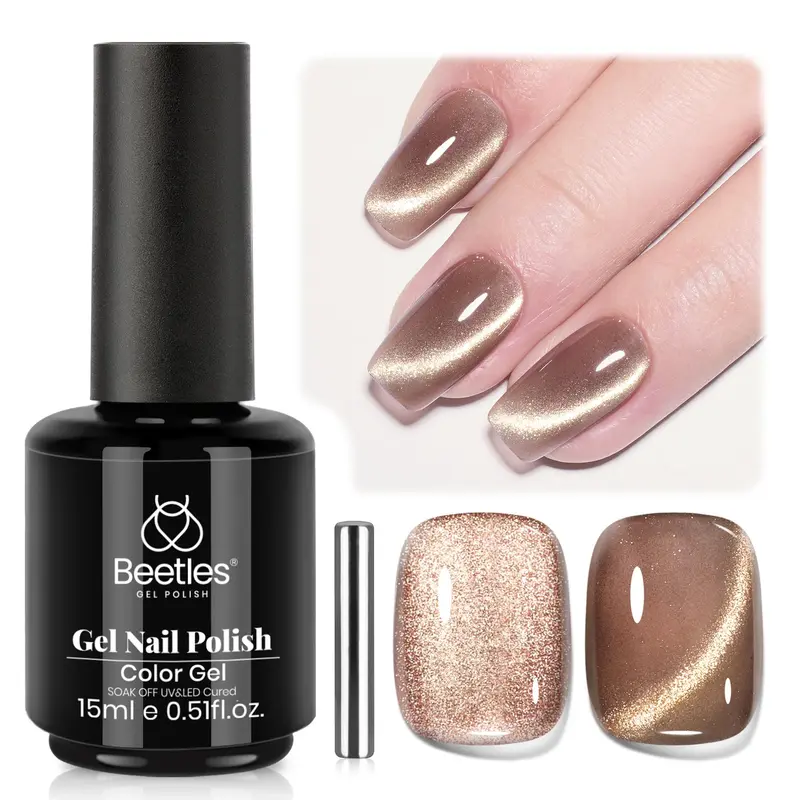 Beetles Vernis Gel Œil-Chat Brun Cannelle – Velours Café Magnétique, 15 ml