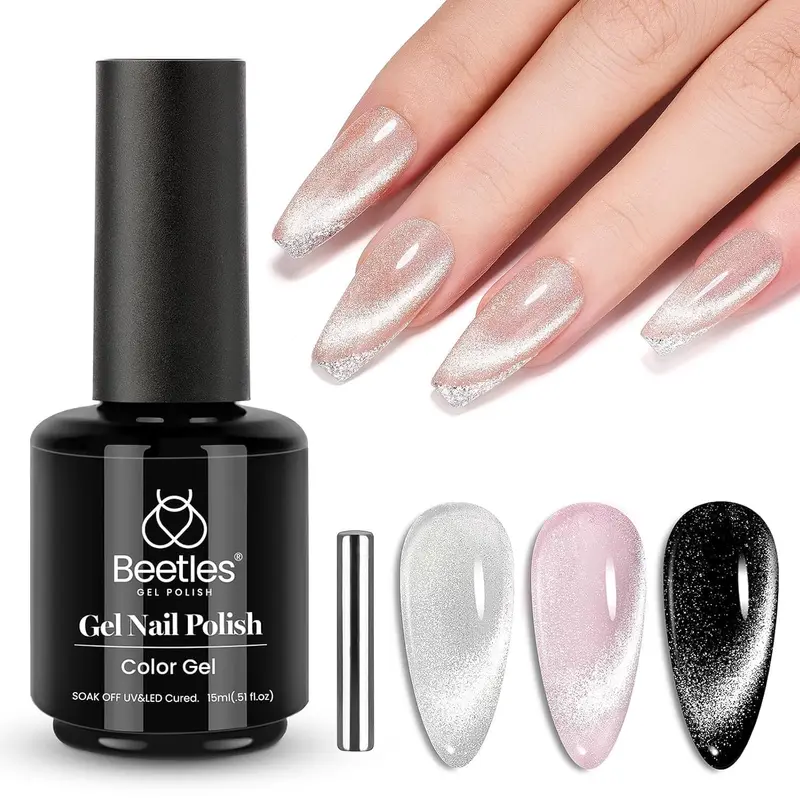Beetles Vernis Gel Œil-de-Chat Argenté – 15 ml, Effet Magnétique Velours