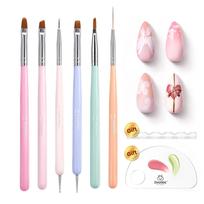 Beetles Vernis Gel - Pinceaux Art des Ongles 6 Pièces, Double-Tête, Support & Palette