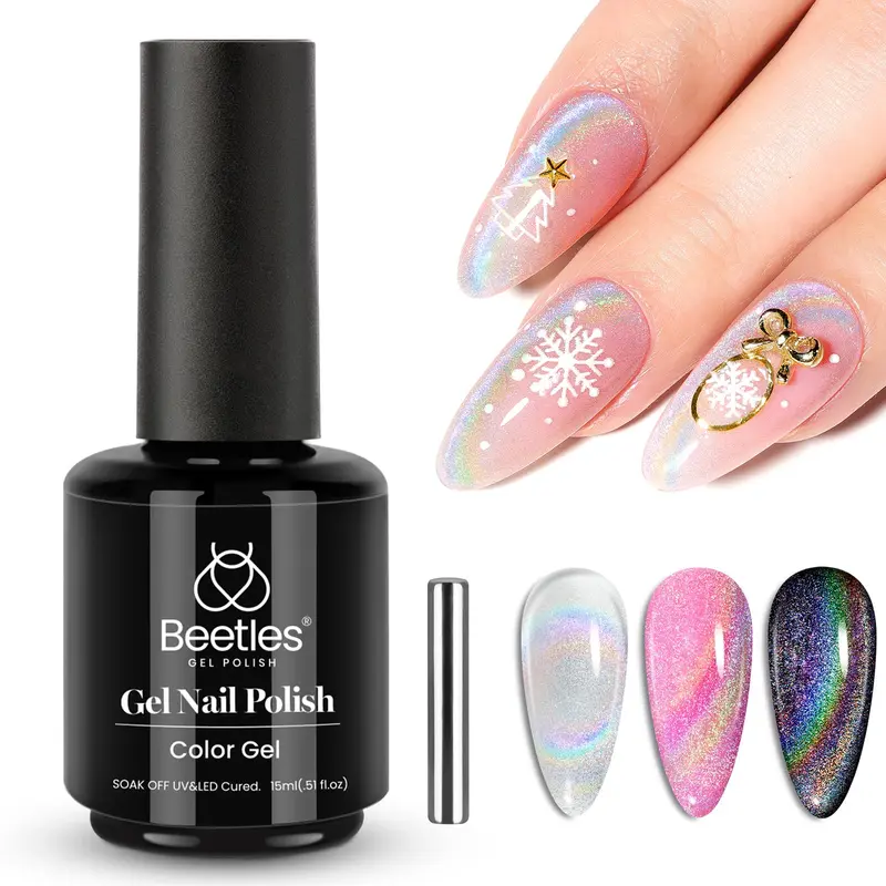 Beetles Vernis Gel Prism Noël – 15 ml, Effet œil-de-chat Argenté Arc-en-Ciel, Magnétique