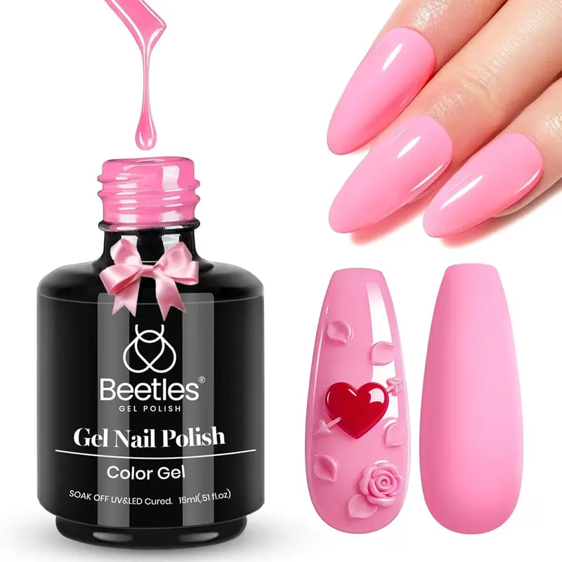 Beetles Vernis Gel Rose Flamingo — 15 ml, Séchage UV et LED, Manucure Durable à Domicile
