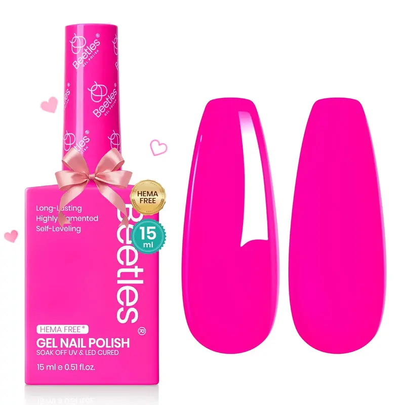 Beetles Vernis Gel Rose Néon – Neon Whisper Sans HEMA, Teinte Vive, Flacons Assortis et Manucure Longue Durée 0,5 oz