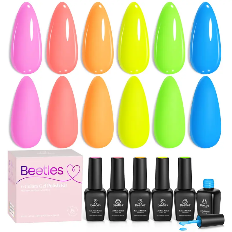 Beetles Vernis Gel Set Saint-Valentin – Arc-en-Ciel Néon (6 couleurs) UV/LED