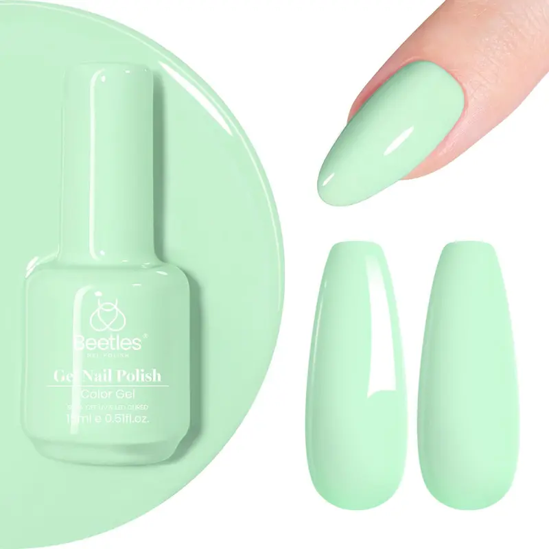 Beetles Vernis Gel Vert Menthe – Flacon 15 ml, Gel UV/LED pour Ongles et Nail Art