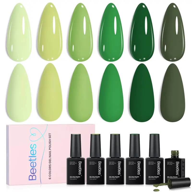 Beetles Vernis Gel Vert – Set Pastel Printemps, 6 Couleurs, UV/LED, Manucure DIY