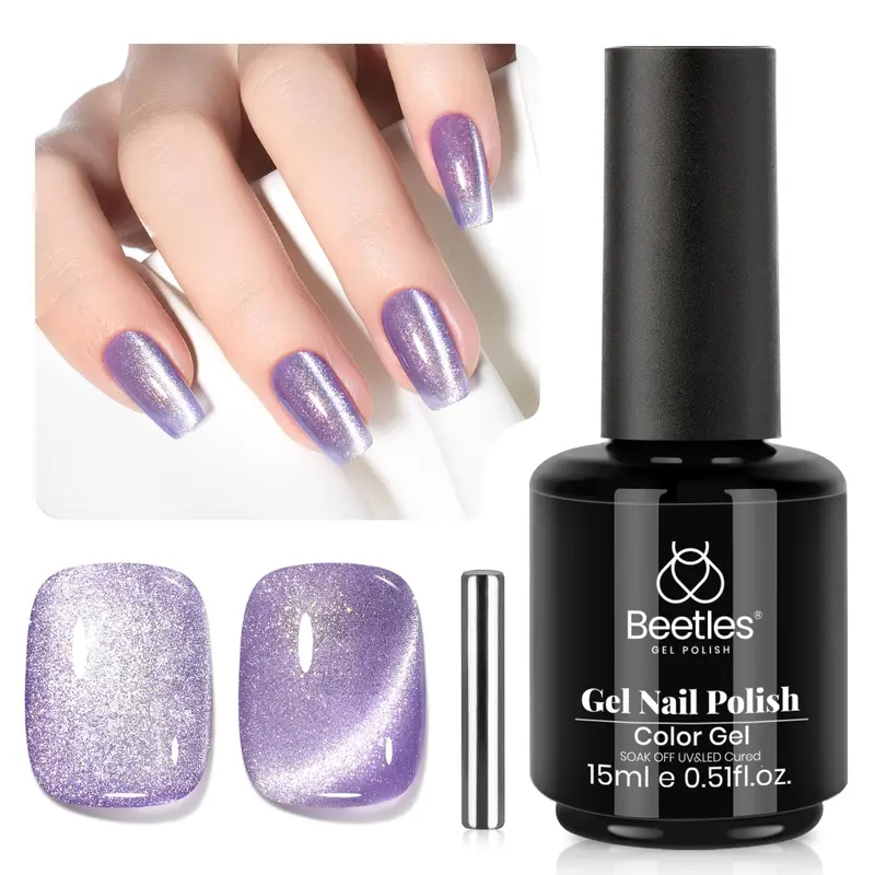 Beetles Vernis Gel Violet Œil de Chat – 15 ml, Aimant, Séchage UV/LED