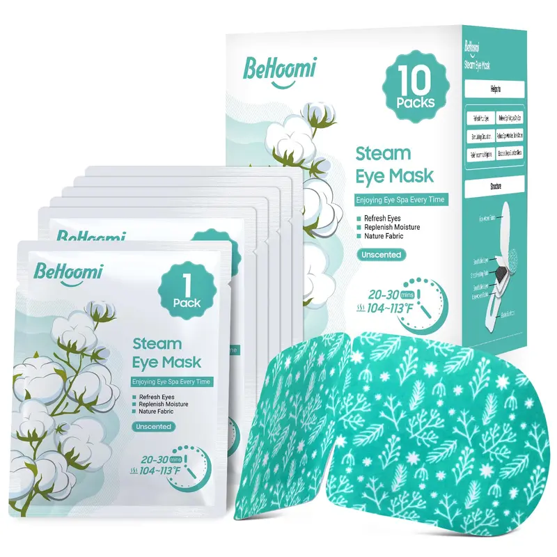 BeHoomi Masque Yeux Vapeur – 10 Packs Chauffants Jetables Sans Parfum