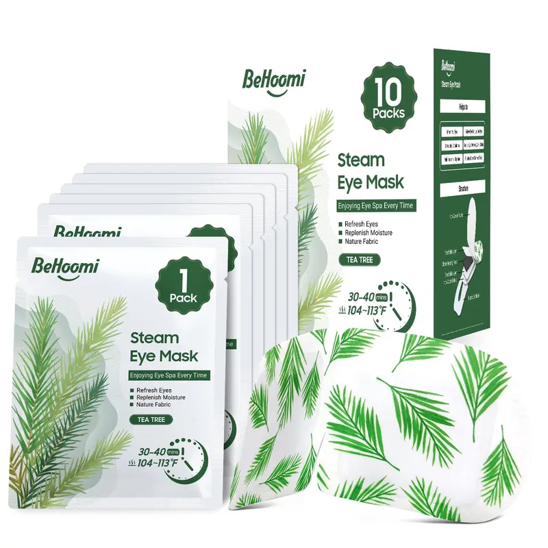 BeHoomi Masque Yeux Vapeur Thé – 10 Paquets Chauffants, Sans Micro-ondes, Cadeau Relaxation