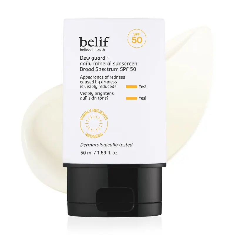 belif Dew Guard SPF50 – Écran solaire minéral hydratant avec Niacinamide et Hyaluronique