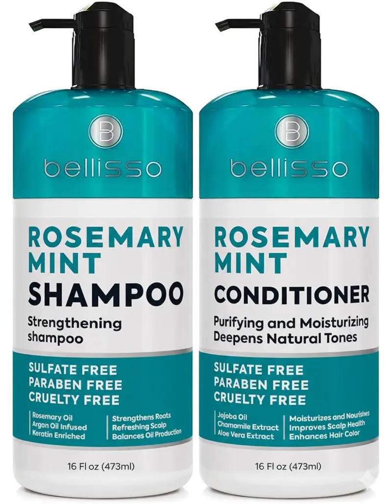 Bellisso Kit Shampoing et Après-Shampoing Romarin et Menthe – Sans sulfates
