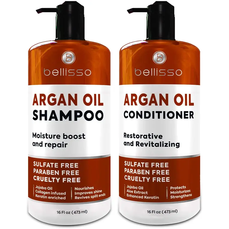 Bellisso Shampoing et Après-shampoing à l’Argan – Sans sulfates ni parabènes – Hydratation professionnelle et Anti-Frizz