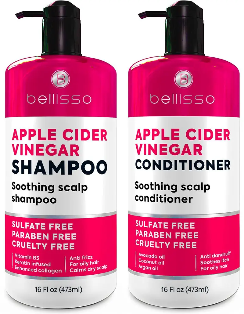 BELLISSO Shampoing et Après-Shampoing au Vinaigre de Pomme – Cuir chevelu équilibré, anti-démangeaisons