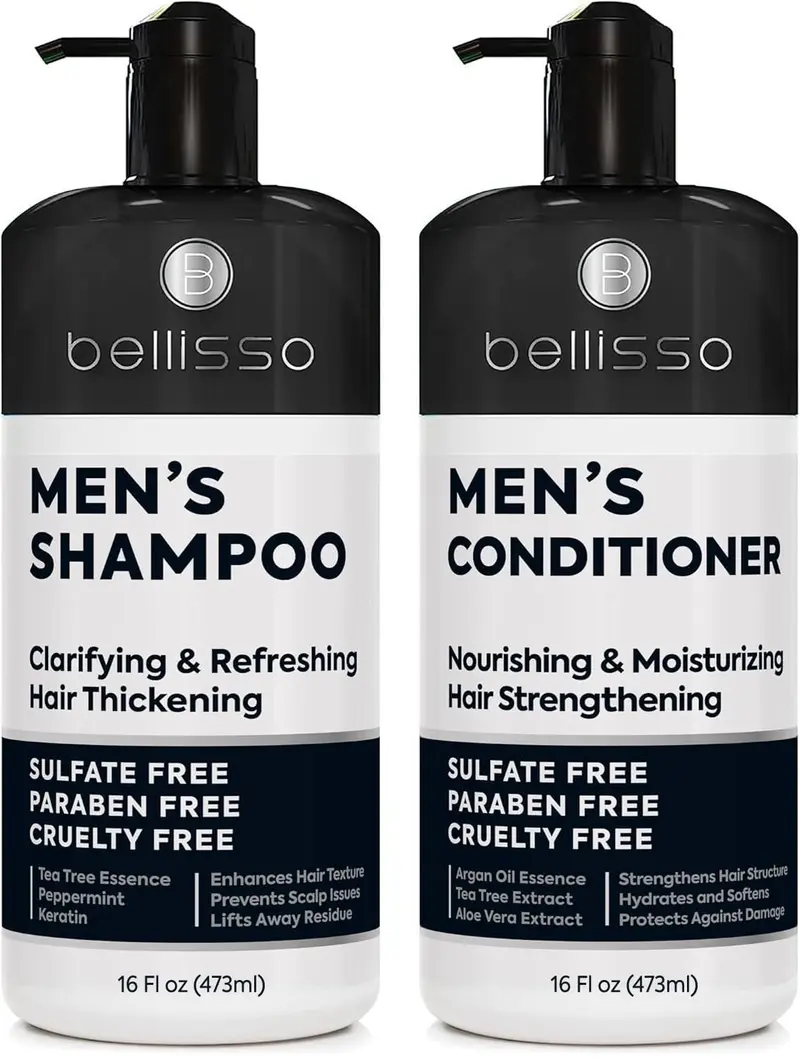 Bellisso Shampoing et Après-shampoing Homme – Sans Sulfates, Clarifiant pour Cheveux Huileux