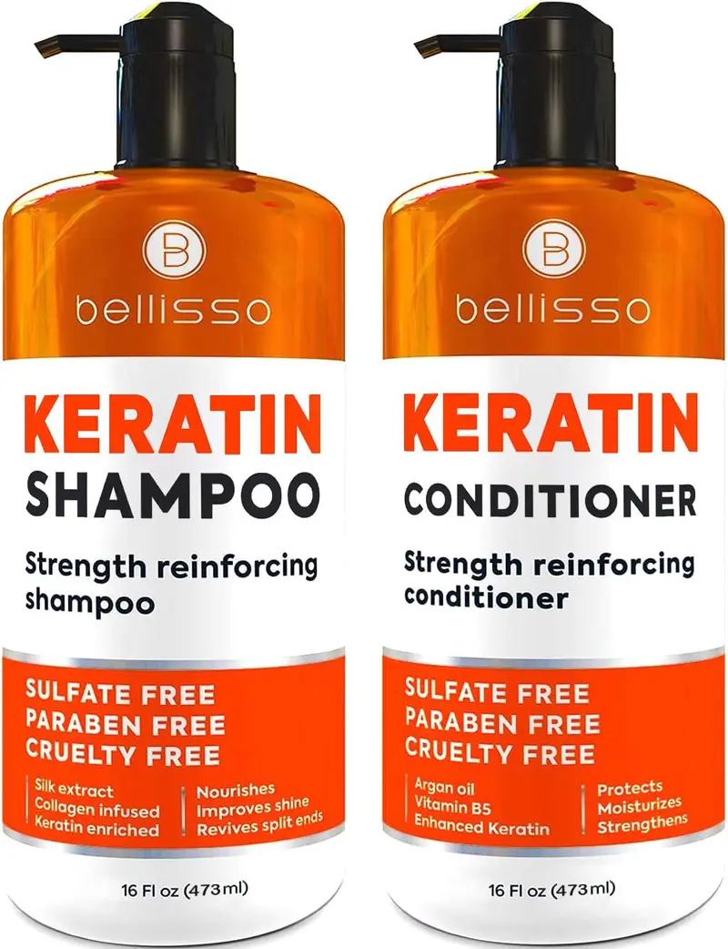 Bellisso Shampoing et Après-Shampoing Kératine – Sans Sulfate et Sans Parabènes | Soin épaississant pour cheveux secs, bouclés et colorés