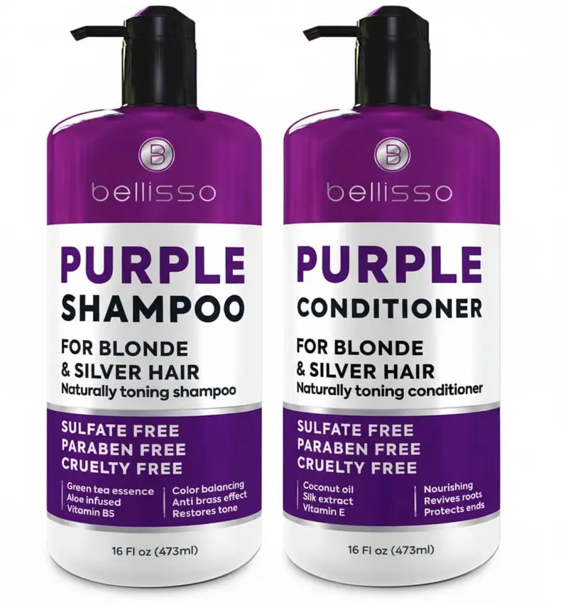 Bellisso Shampoing et Après-Shampooing Violet – pour cheveux blond platine, argent et gris – sans sulfates ni parabènes (2 x 500 ml)