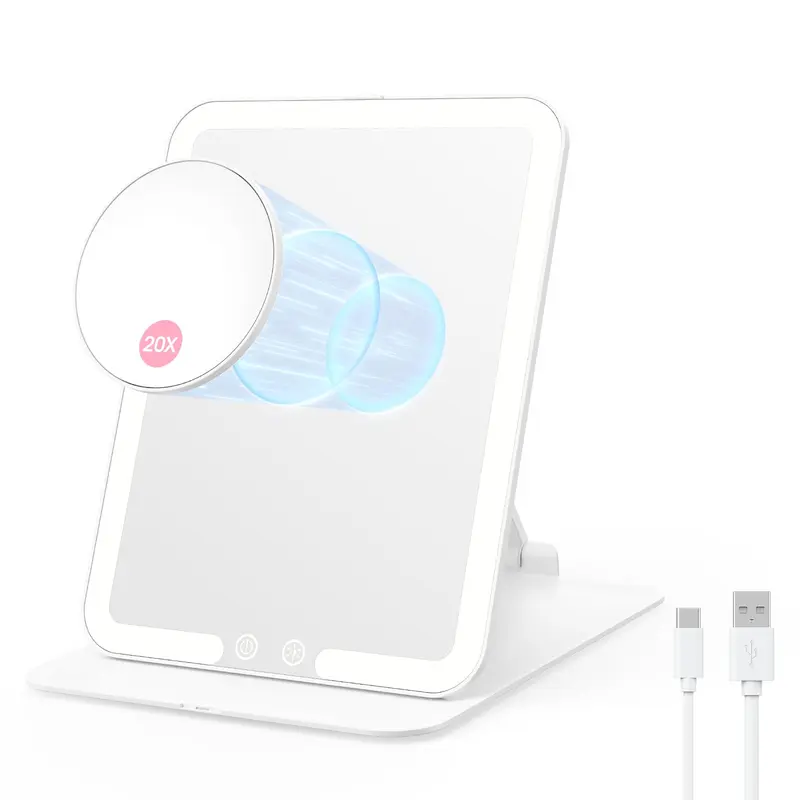 Benbilry Miroir Maquillage de Voyage Pliable – Éclairage 3 Couleurs et Grossissement 20x Rechargeable