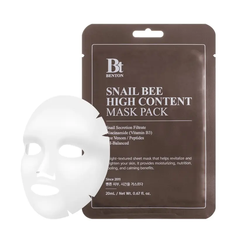 BENTON Masque Visage Snail Bee High Content (20 g / 10 feuilles) – Mucin d'escargot et venin d'abeille, hydratant et apaisant