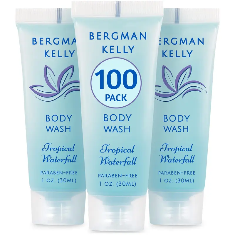 BERGMAN KELLY Gel Douche Voyage – 1 fl oz, 100 pièces, Tropical Waterfall | Fraîcheur revitalisante pour hôtels