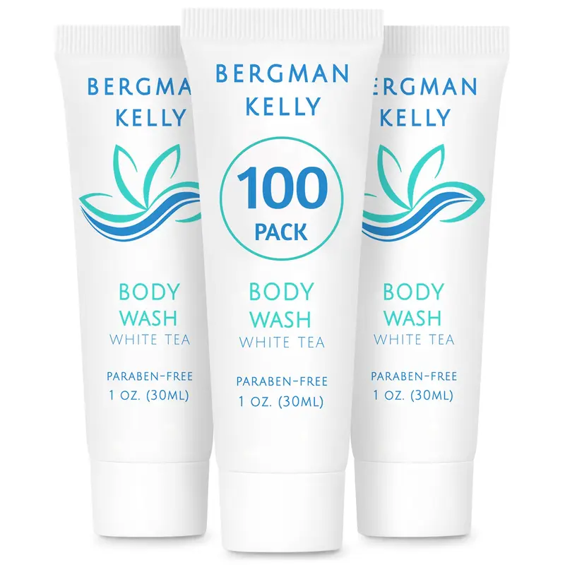 BERGMAN KELLY Gel Douche Voyage 30 ml – Senteur Thé Blanc, Lot de 100, Miniatures Hôtellerie