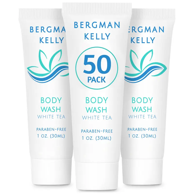 BERGMAN KELLY Gel Douche Voyage – 50 Flacons Mini de 29 ml, Thé Blanc, Fournitures Hôtelières en Gros