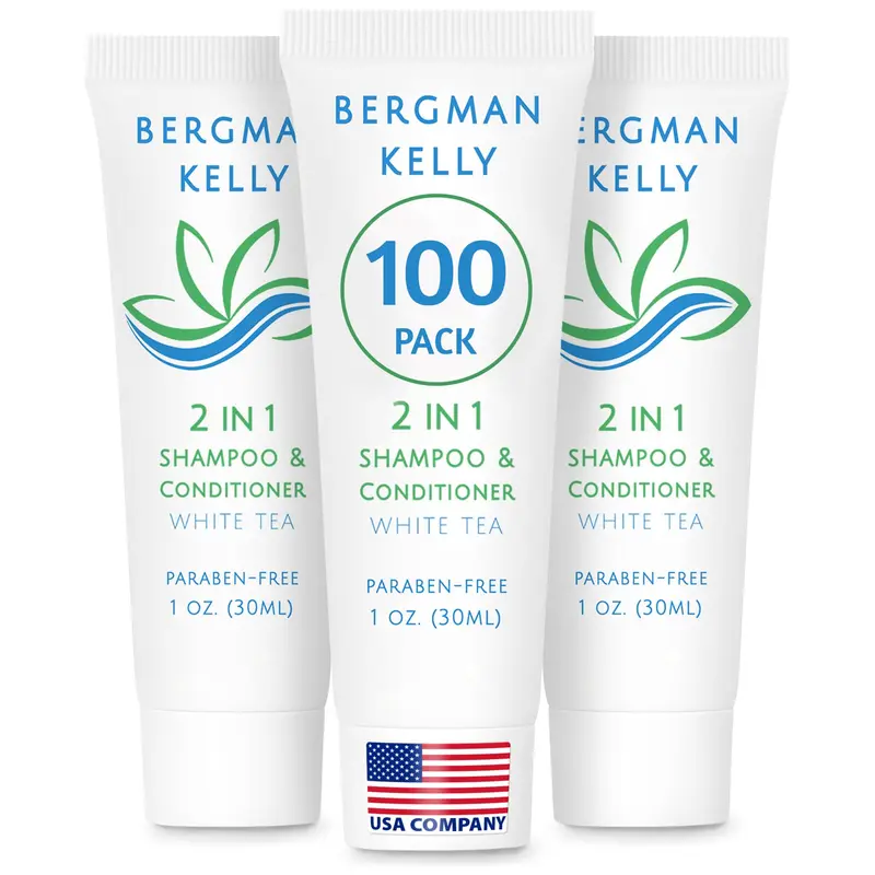 BERGMAN KELLY - Shampoing et après-shampoing 2 en 1 Thé blanc, format voyage, lot 100 pièces