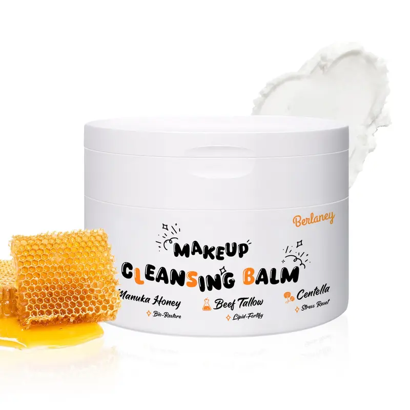 Berlaney Baume Démaquillant Transformable en Huile – Démaquillage pour Maquillage Résistant à l'Eau au Miel de Manuka, Centella asiatica et Graisse de Bœuf (100 g)