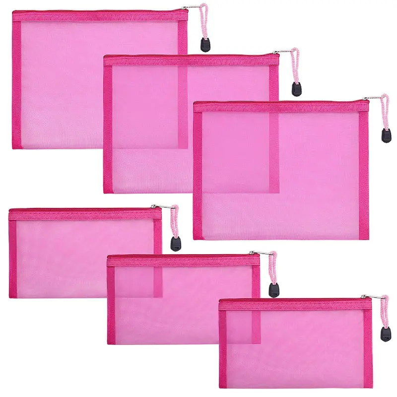 besharppin 6 sacs mesh maquillage – rangement transparent rose