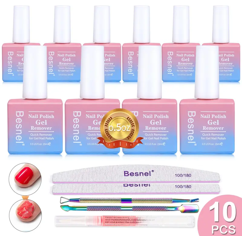 Besnel Kit Dissolvant Gel Vernis 10 Pièces – Retrait rapide sans aluminium et outils professionnels