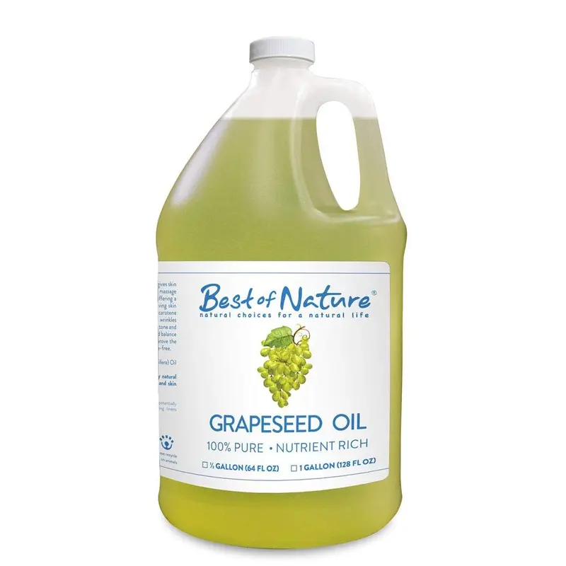 Best of Nature Huile de Pépins de Raisin – 100% Pure, Sans Odeur, Hydratante Légère pour Visage, Cheveux et Aromathérapie – Demi-gallon (64 oz)